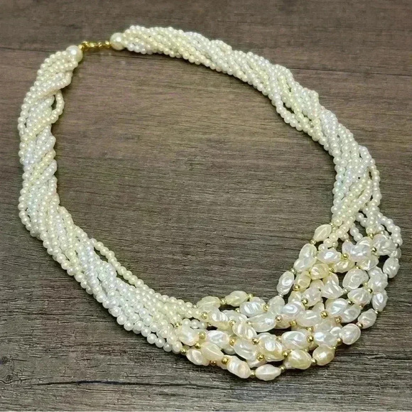 Vintage Faux Pearls and Cultured Pearls Multi Strand Beaded Statement Necklace - Picture 1 of 3